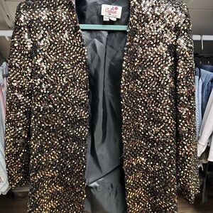 Vintage Sequin Blazer in Black, Gold and Brown